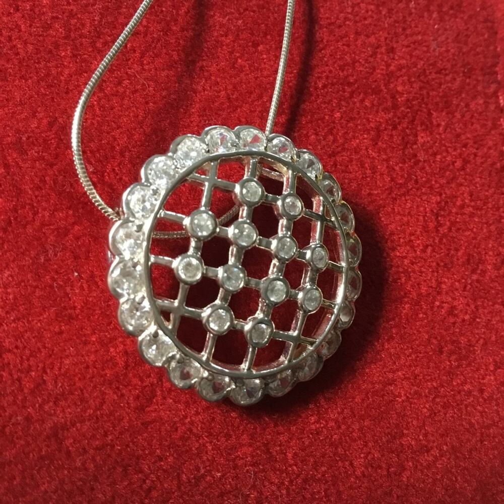 Sterling Silver Round Crystal Raindrop Pendant Necklace - Picture 2 of 11